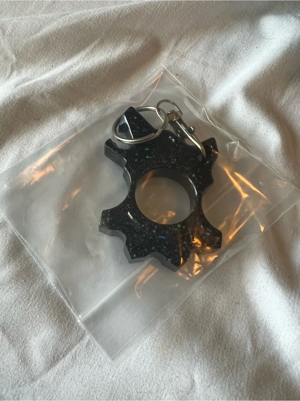 Bottle Opener Black Glitter Keychain Handmade Resin Werewolf Goth